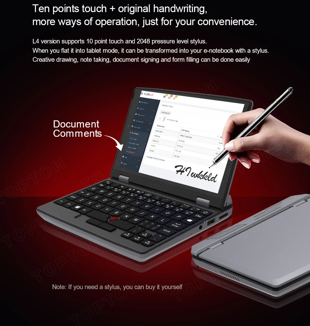 Topton Mini Pocket Laptop 7 Inch Touch Screen Intel N4000 12GB DDR4 Computer Office Ultrabook Notebook 2.0MP Netbook Windows 11