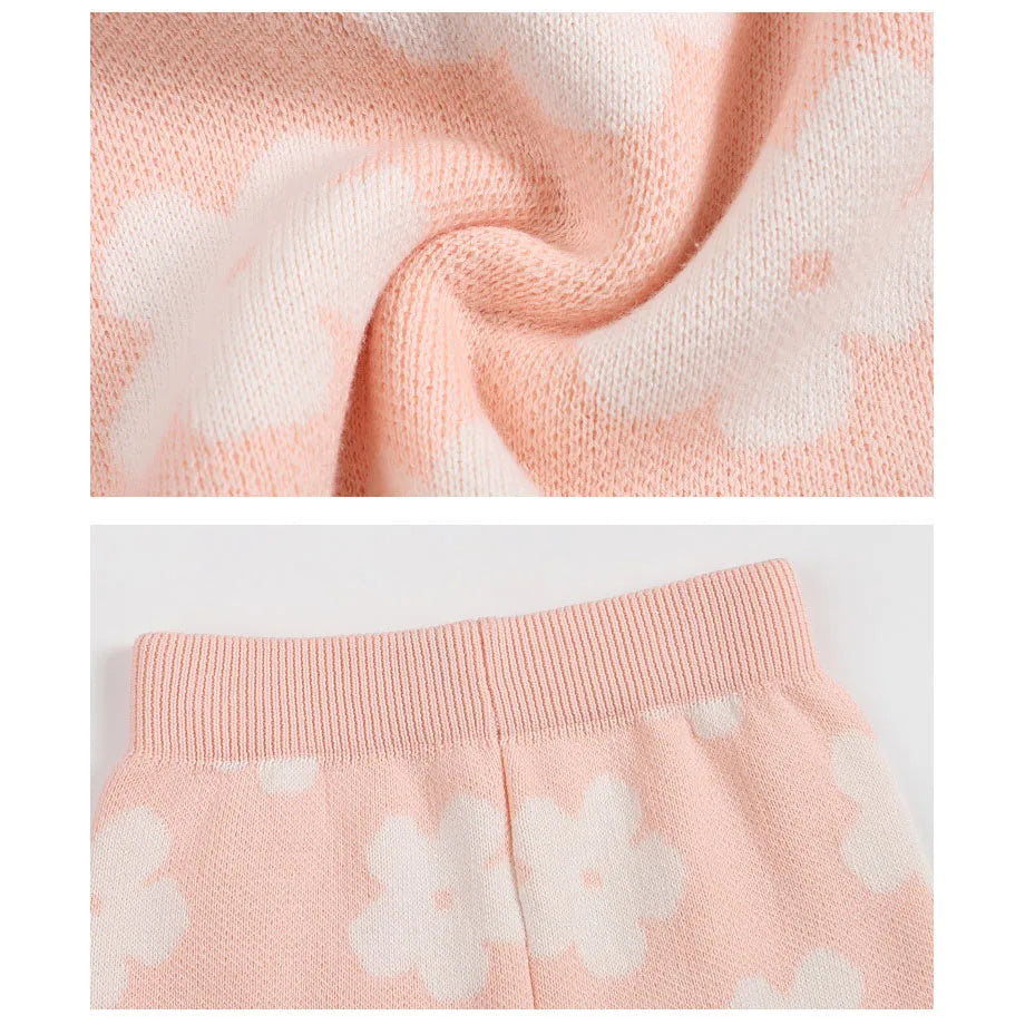 0-3T Newborn Kid Baby Girl Knit Clothes Set Baby Sweater Set Flower  Print Knitted Pullover Top Pant Suit Warm Winter Outfit