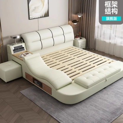 Massage Chair Multifunction Bed King Size Wooden Luxury Frame Double Bed Nordic Modern Cama Matrimonial Bedroom Furniture