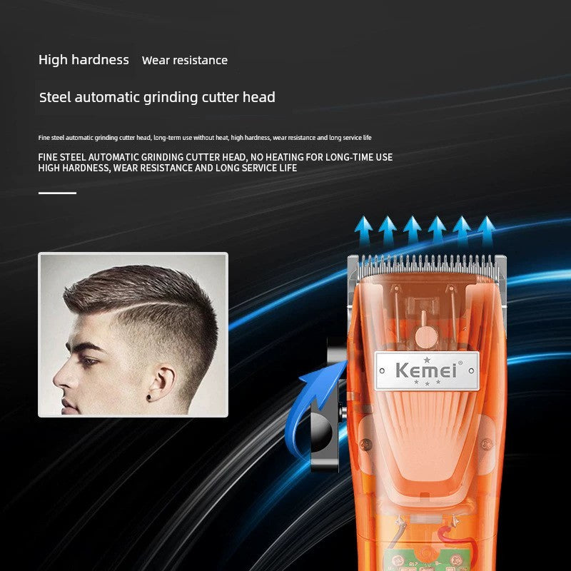 Cross-Border Kemei Electric Clipper PG Transparent Design LCD LCD Digital Display Hair Clipper USB Stainless Steel Cutter Head