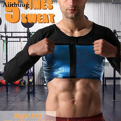Aiithuug Sauna Suit for Men Sweat Sauna Jacket Long Sleeve Workout Zipper Sweat Top Gym Fitness Sauna Shirt Workout Body Shaper