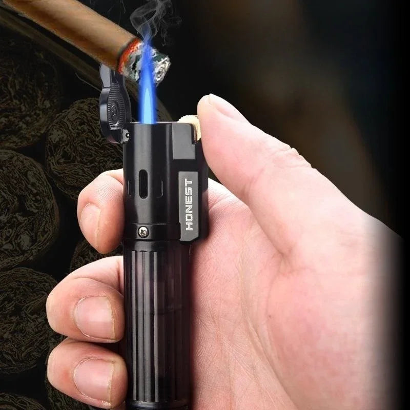 HONEST Metal Blue Flame Direct Flush Butane Gas Lighter Portable Outdoor Windproof Baking BBQ Cigar Lighter Men's Creative Gift
