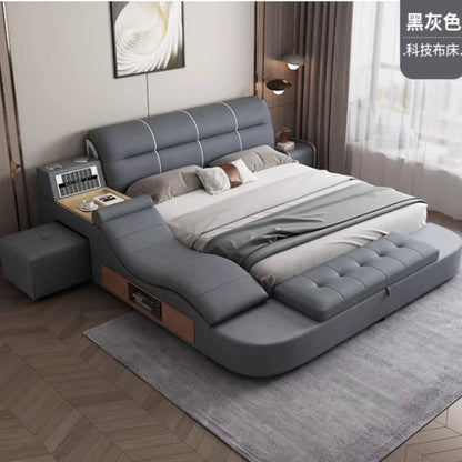 Massage Chair Multifunction Bed King Size Wooden Luxury Frame Double Bed Nordic Modern Cama Matrimonial Bedroom Furniture