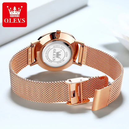 OLEVS 5869 Mesh Stainless Steel Women's Watches Ultra Thin 6.5mm Quartz Watch for Women Waterproof Calendar Ladies Wristwatches
