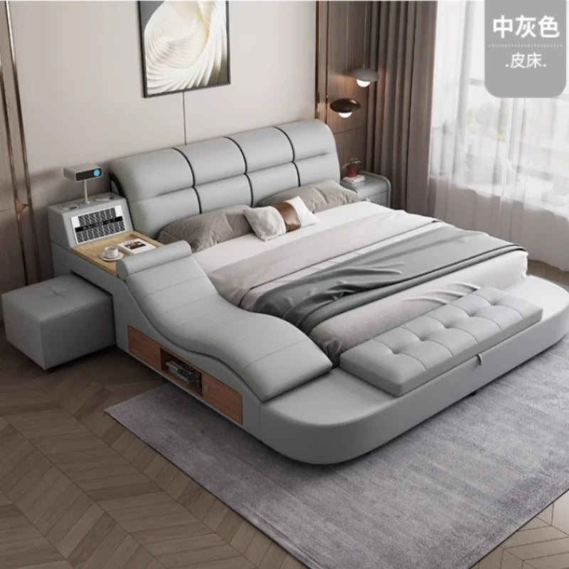 Massage Chair Multifunction Bed King Size Wooden Luxury Frame Double Bed Nordic Modern Cama Matrimonial Bedroom Furniture